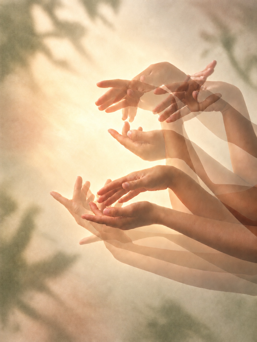 Soft overlapping images of open hands